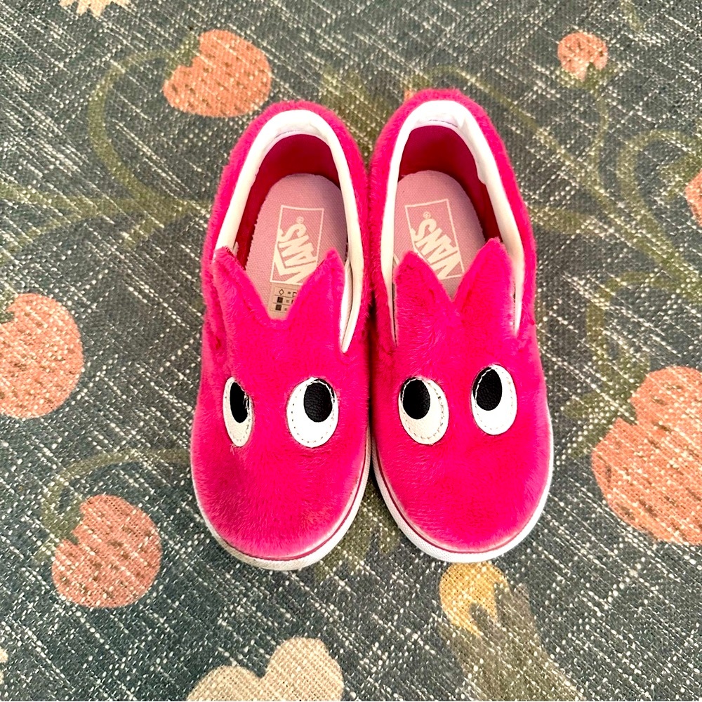 Vans Pink Fuzzy Monster Bunny Slip-ons with Googly Eyes